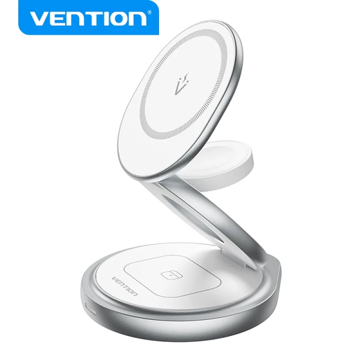 Vention Soporte de Cargador Inalambrico 3 en 1 con MagSafe - Carga Rapida - Rotacion 360° - Proteccion de Ocho Capas - Color Blanco 1
