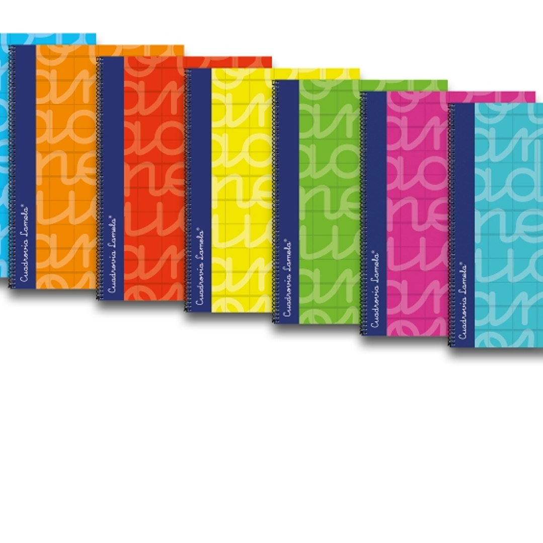 Lamela Pack de 6 Cuadernos de Espiral con 80 Hojas de 90g/m2 con Margen - Formato Folio - Pauta Cuadrovia de 4mm - Cubierta Extra Dura - Papel Offset  1