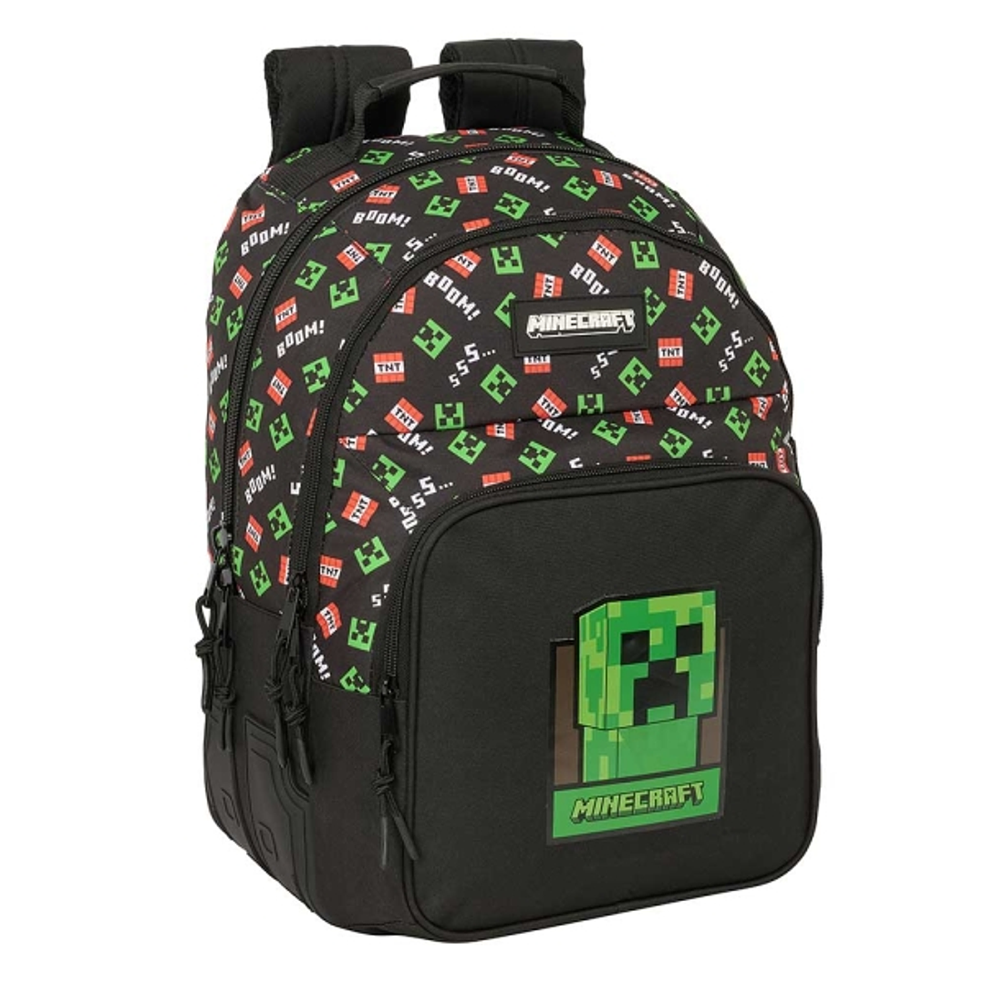 Safta Minecraft Mochila con 2 Compartimentos - Antirozaduras - Adaptable a Carro - Bolsillo Frontal - Portabotellas - Tirador Doble - Hombreras Ergono 1