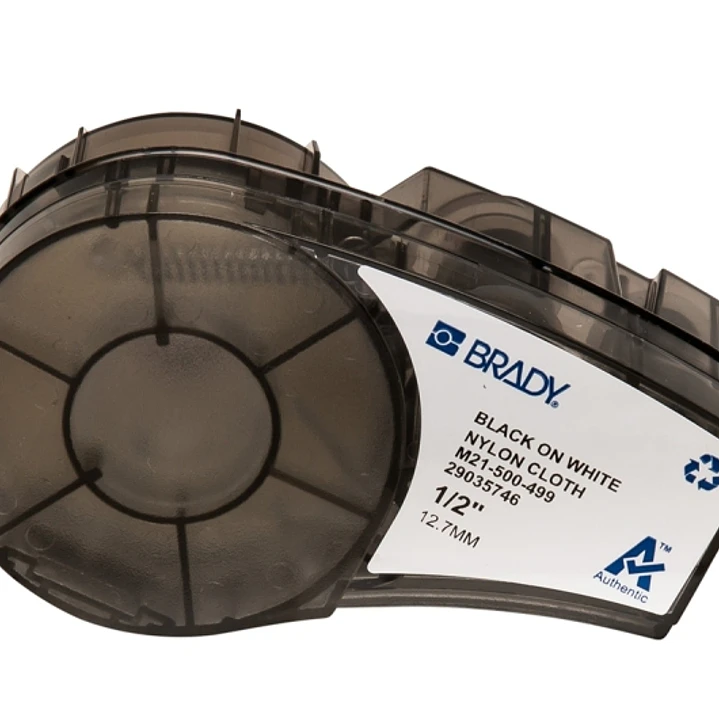 Brady M21-500-499 Cinta de Etiquetas Original Tela de Nylon - Texto Negro sobre Fondo Blanco - Ancho 12,70mm x 4,88m 1