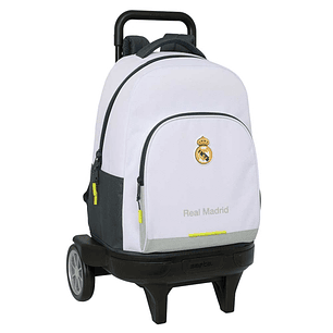 Safta Real Madrid Compact Mochila con Carro Integrado - Portabotellas - Extraible para Limpieza - Ruedas con Goma Antivibracion - Carro de PP, Acero y