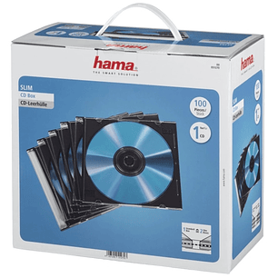 Hama Pack de 100 Cajas Vacias para CD/DVD - Poliestireno - 12.5x14.2x0.52cm - Color Negro