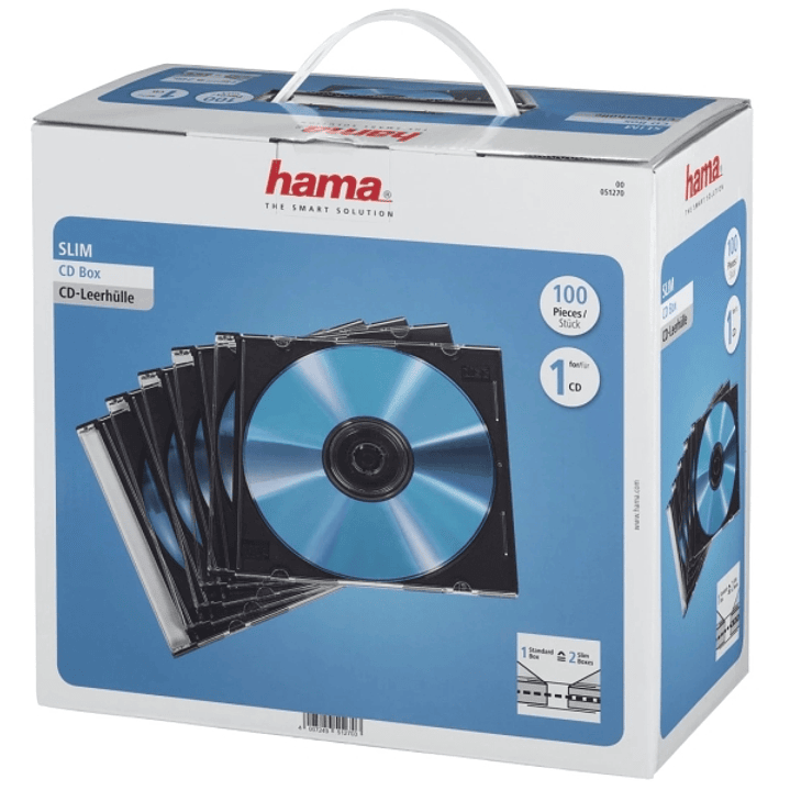 Hama Pack de 100 Cajas Vacias para CD/DVD - Poliestireno - 12.5x14.2x0.52cm - Color Negro 1