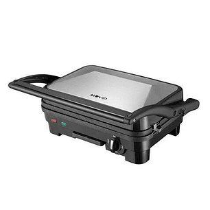 Muvip Sandwichera Inox 1800W - Placas Antiadherentes Reversibles Grill, Lisa - Selector de Temperatura - Placa Superior Basculante - Asas Tacto Frio