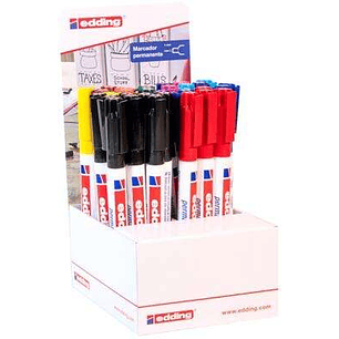 Edding 400 Expositor de 30 Rotuladores Permanentes - Punta Redonda - Trazo 1mm - Recargable - Secado Rapido - Colores Surtidos