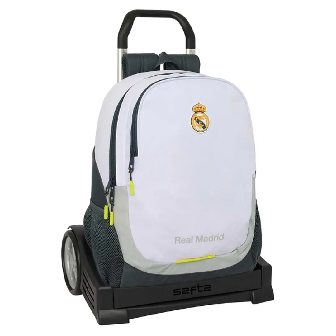 Safta Real Madrid Mochila de 22.5L con Carro Evolution Integrado - Portabotellas - Extraible para Limpieza - Carro de PP, Acero y PVC - 32x44x16cm - C 1
