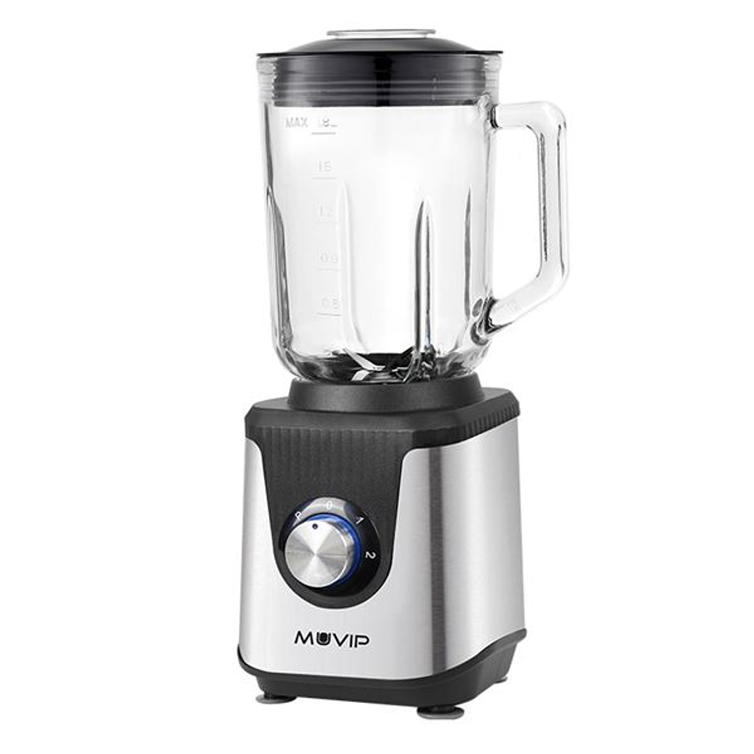Muvip Batidora de Vaso 1800W 1.8L - 2 Velocidades - Funcion Pulse - Cuerpo Acero Inoxidable - Cuchillas Dentadas con Recubrimiento de Titanio 1