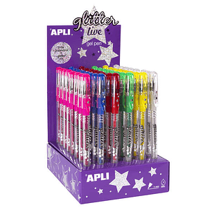 Apli Gel Pen Glitter Live - 48 Boligrafos de Tinta Gel con Purpurina - Resistentes, Secado Rapido y Larga Duracion - Grueso de Escritura de 1mm