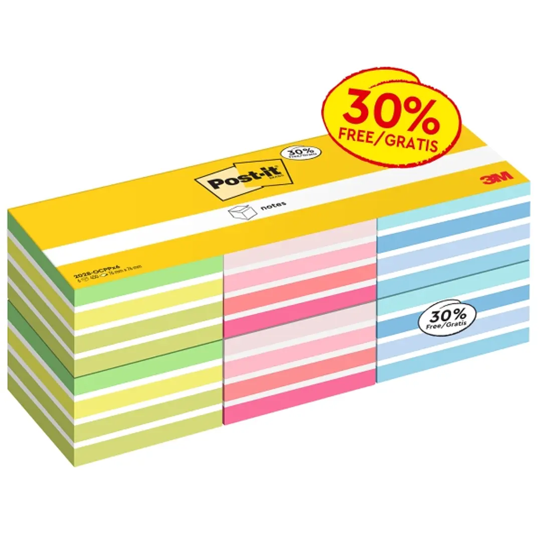 Post-It Pack de 6 Cubos de 450 Notas Adhesivas Reposicionables - Forma Cuadrada - Colores Surtidos 1
