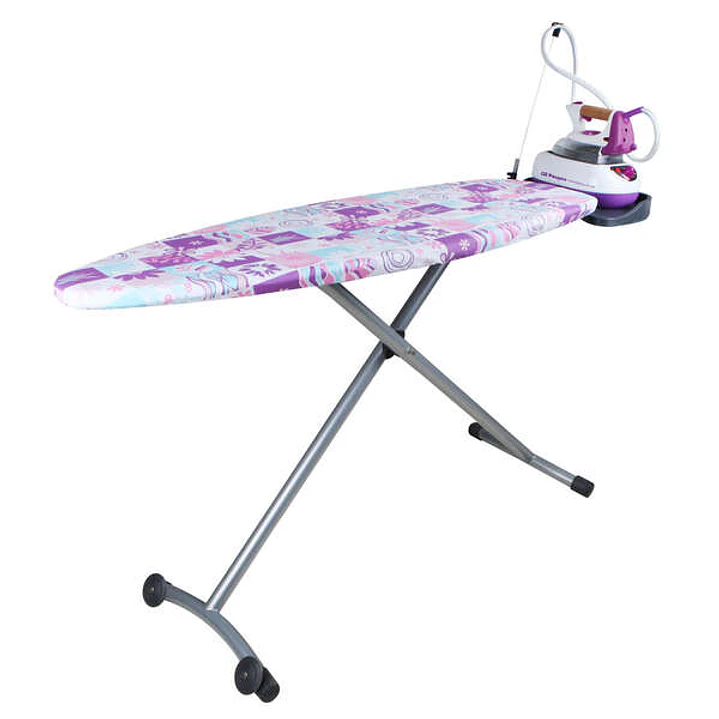 Orbegozo TP 5000 Tabla de Planchar Plegable con Reposa Planchas y Funda de Algodon - Rejilla de Acero Resistente - Altura Ajustable hasta 93cm - Rueda 1