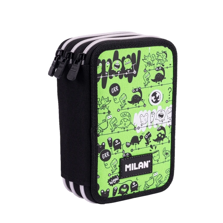 Milan Tandem 2 Plumier de 3 Pisos con Contenido Surtido - 19.5x13x7.5cm - Color Verde 1