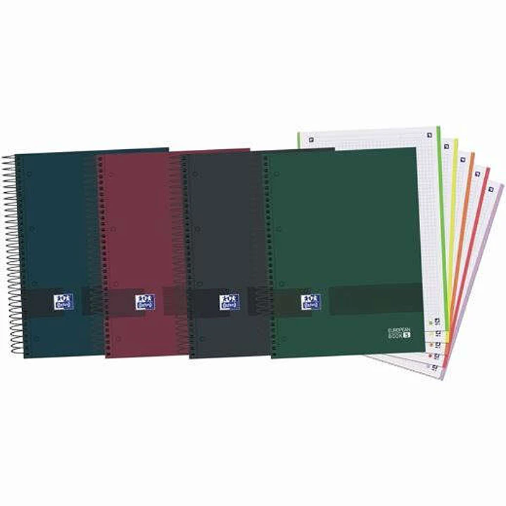 Oxford Europeanbook 5 Oxford & You Pack de 5 Cuadernos Espiral Formato A4+ Cuadriculado 5x5 - 120 Hojas Microperforadas con 4 Taladros - Tapa Extradur 1