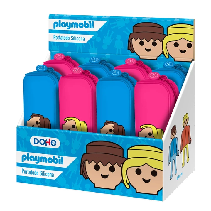 Dohe Playmobil Expositor con 8 Portatodos de Silicona - Cierre con Cremallera y Tirador de Goma - Colores Surtidos 1