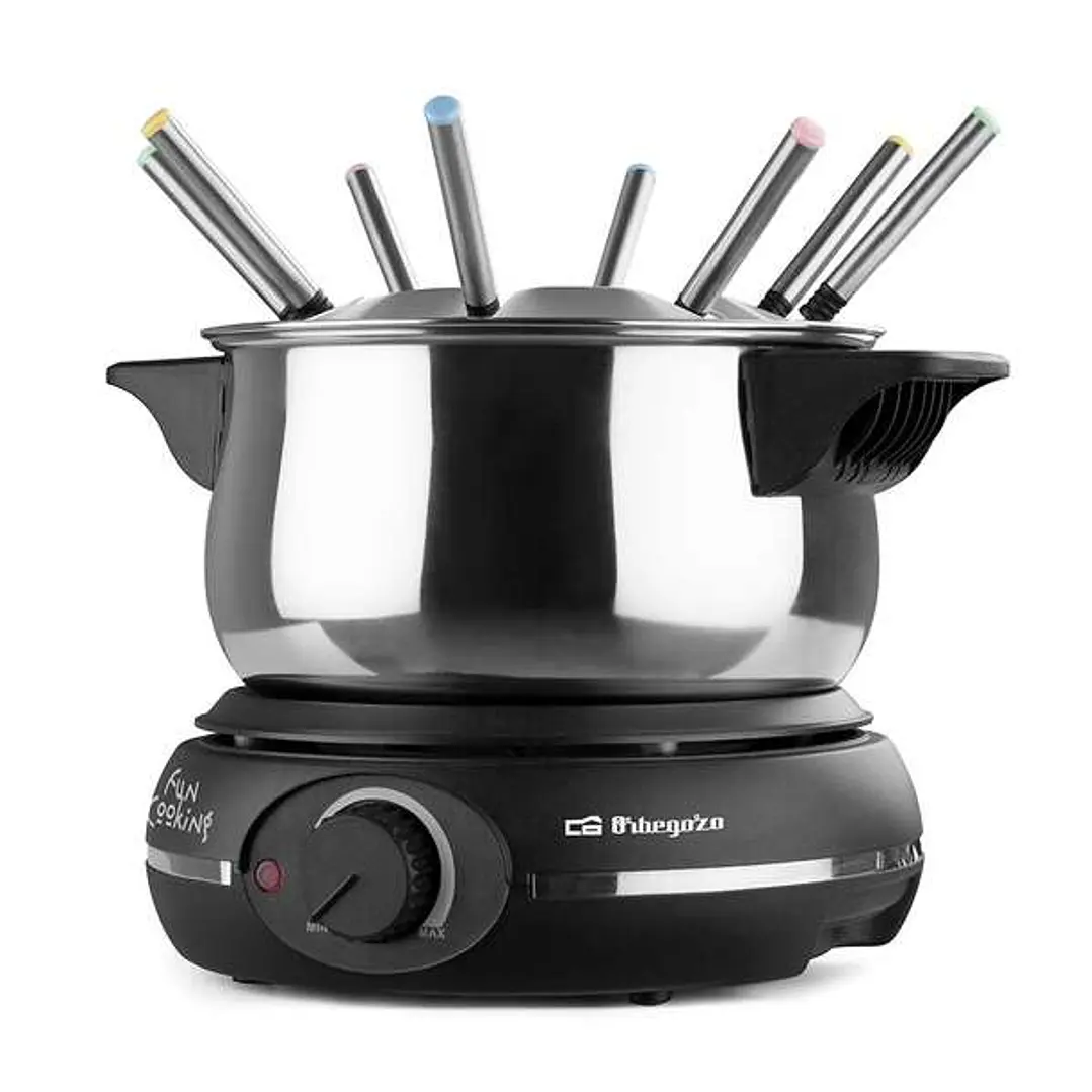 Orbegozo FDR 14 Fondue Electrica de Acero Inoxidable - Disfruta de Queso Fundido - Chocolate Caliente y mas en Grupo - Potencia de 1500W - Olla de 1.4 1