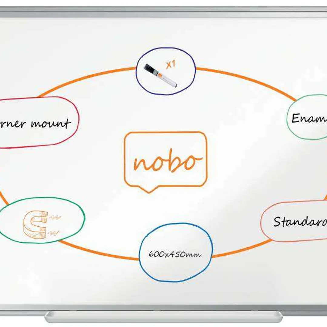Nobo Premium Plus Pizarra Magnetica de Acero Vitrificado 600x450mm - Montaje en Esquinas - Superficie de Borrado Superior - Color Blanco 1