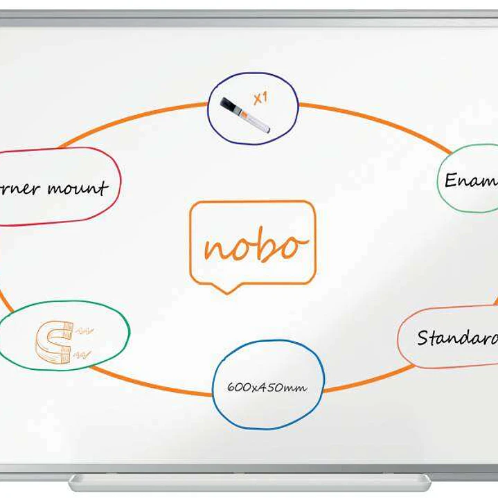 Nobo Premium Plus Pizarra Magnetica de Acero Vitrificado 600x450mm - Montaje en Esquinas - Superficie de Borrado Superior - Color Blanco 1