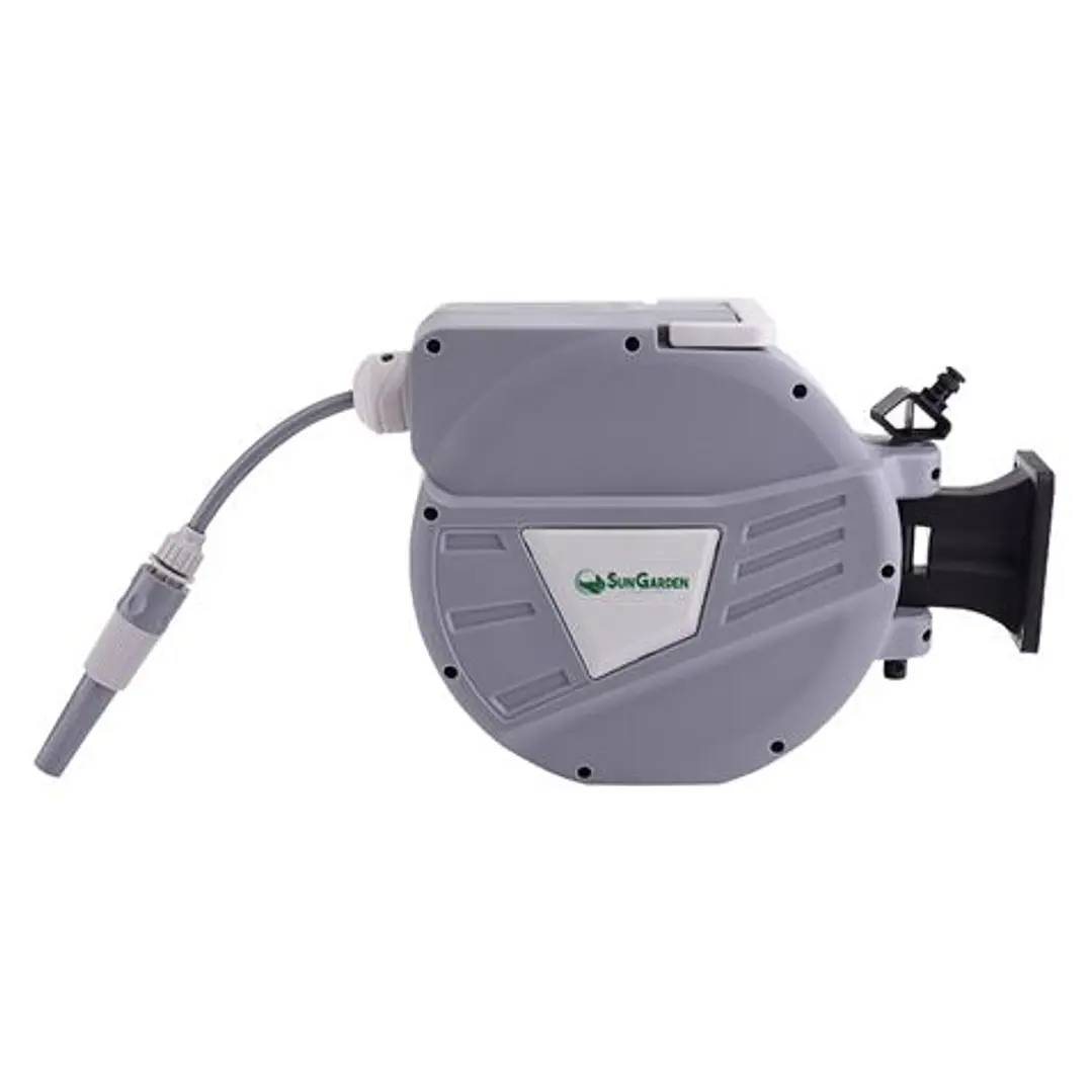 Sungarden SG0164 Manguera 10 Metros - Recogedor Automatico con Guia - Soporte Para Instalacion en Pared - Giro 180 - Color Gris 1