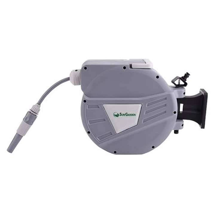 Sungarden SG0164 Manguera 10 Metros - Recogedor Automatico con Guia - Soporte Para Instalacion en Pared - Giro 180 - Color Gris 1
