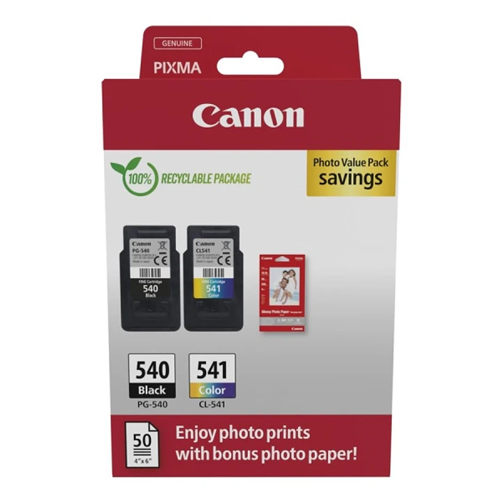 Canon PG540 Negro + CL541 Color Pack de 2 Cartuchos de Tinta Originales + 50 Hojas de Papel Fotografico - 5225B013 1