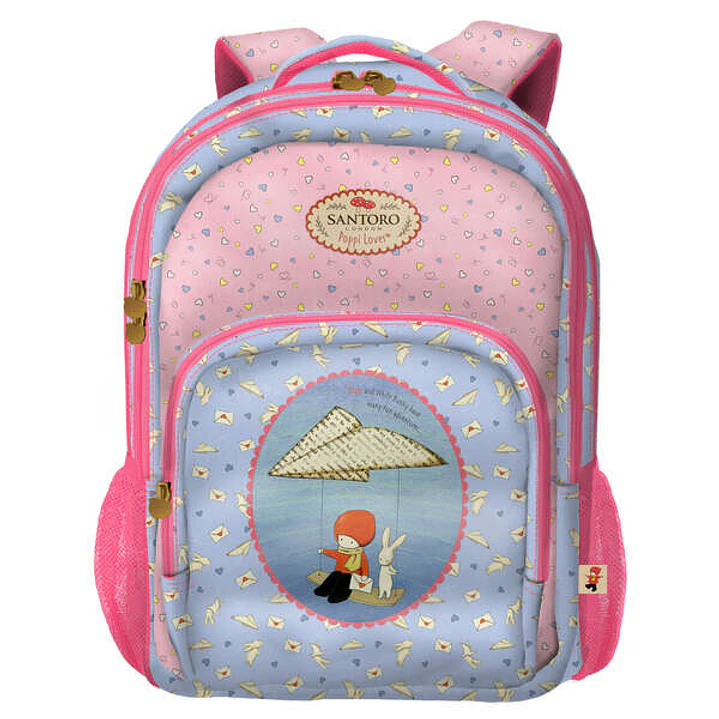 Dohe Santoro Poppi Loves Messenger Mochila Escolar Grande - 3 Compartimentos - Bolsillos Laterales - Tirantes Acolchados y Ajustables - Asa Superior - 1