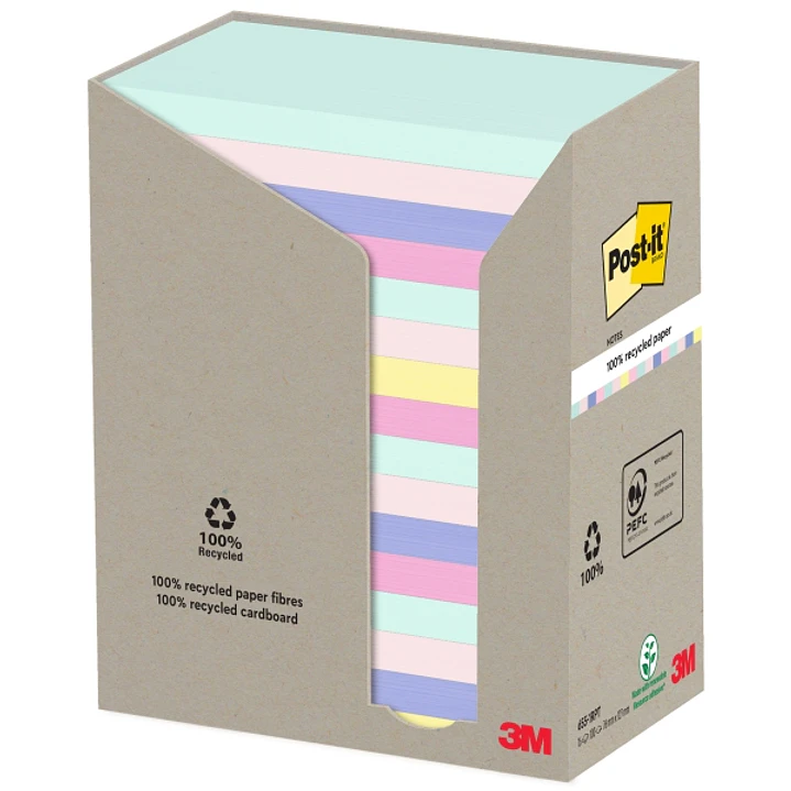 Post-It Pack de 16 Blocs de 100 Notas Adhesivas Recicladas - Forma Rectangular - 127x76mm - Colores Surtidos 1