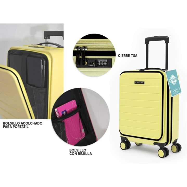 Lagart Maleta Trolley Pocket de Cabina Rigida 20 55x34x20cm - Compartimento Frontal Acolchado para Portatil - Cierre TSA - Ruedas Dobles 360º - Color 1