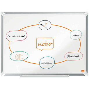 Nobo Premium Plus Pizarra Magnetica de Acero Lacado 600x450mm - Montaje en Esquinas - Superficie de Borrado Facil - Color Blanco