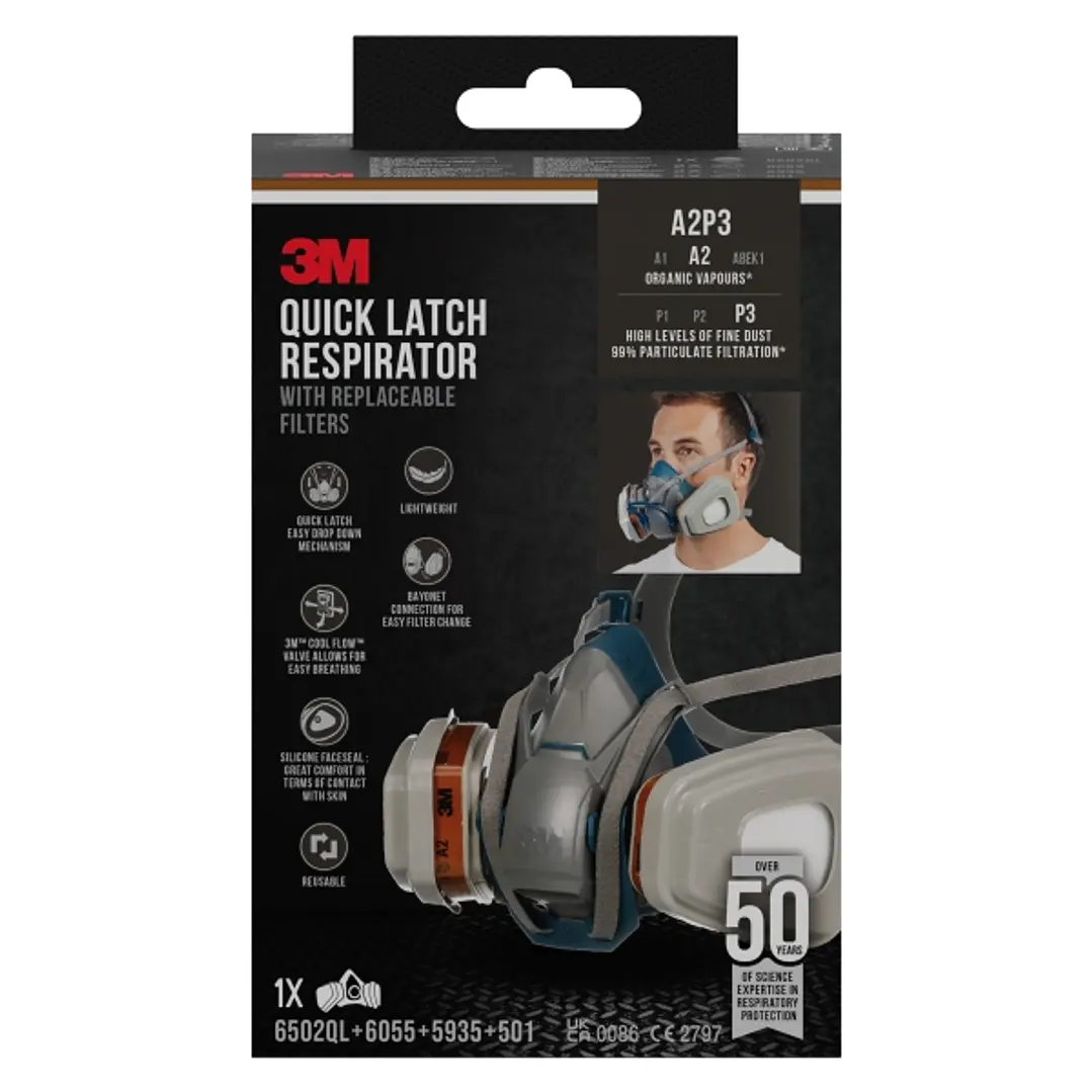 3M Mascarilla de Media Cara - Cierre Rapido - Filtros Reemplazables - Color Gris 1