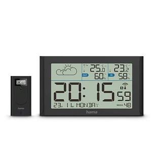 Hama Sylt Estacion Meteorologica - Reloj - Prevision Meteorologica - Sensor Exterior - Radiofrecuencia - Termometro - Higrometro - 25x3x14cm - Color N