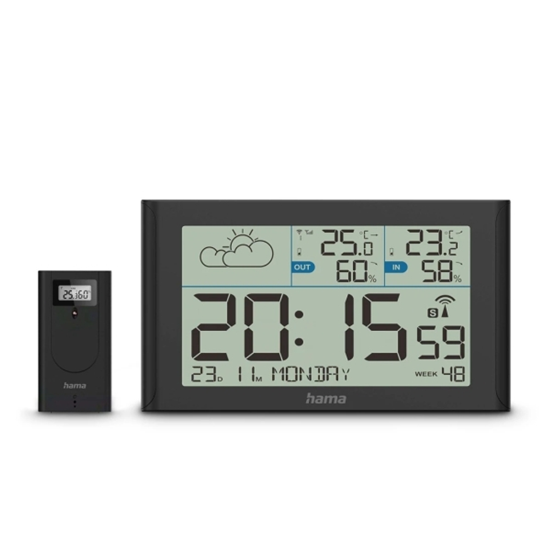 Hama Sylt Estacion Meteorologica - Reloj - Prevision Meteorologica - Sensor Exterior - Radiofrecuencia - Termometro - Higrometro - 25x3x14cm - Color N 1