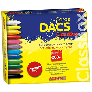 Alpino Dacs Economy Pack de 288 Ceras Blandas de Colores - Textura Cremosa - Mezclables - Pintado Suave y Cubriente - Colores Surtidos