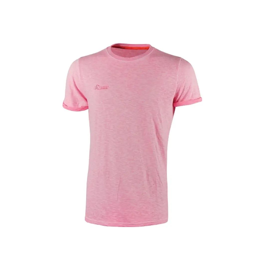 Upower Fluo Camiseta de Manga Corta - Talla 2XL - Algodon Flameado, Tejido Transpirable, Ajuste Slim-Fit, Cuello Redondo Acanalado - Color Rosa Fluore 1