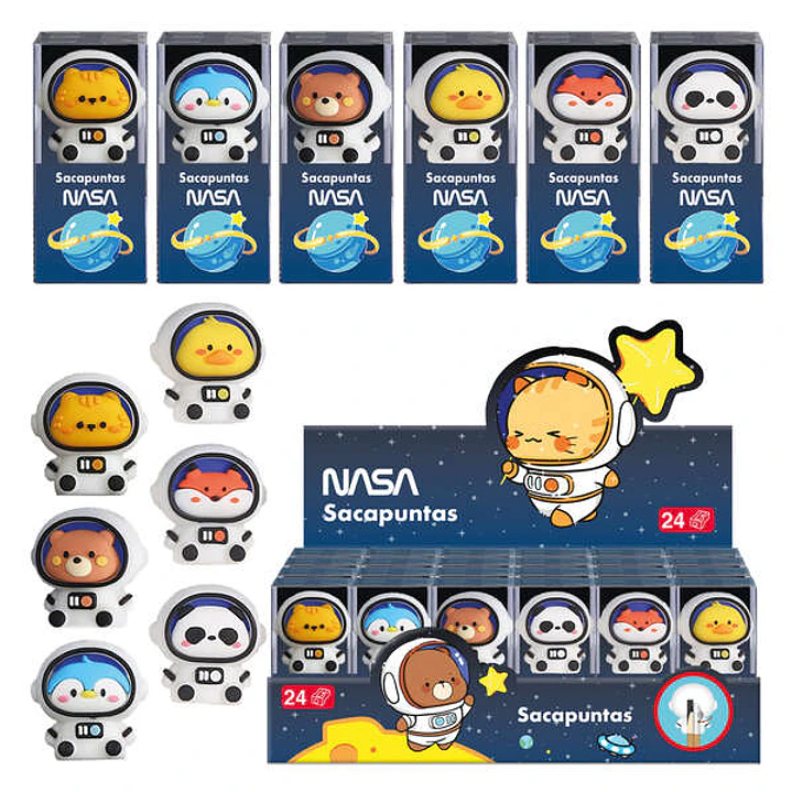 Dohe Expositor de 24 Sacapuntas - 1 Orificio y Cuchilla de Acero - Con Forma de Astronautas-Animales 1