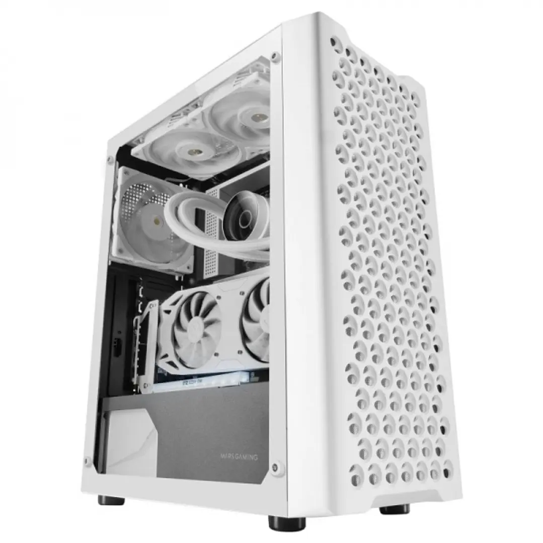 Mars Gaming MC-iPRO Semitorre Profesional - Cristal Templado - Rejilla 3D - Soporte ATX - Refrigeracion Avanzada - Conectividad USB 3.0 - Color Blanco 1