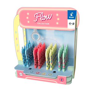 Pilot G-2 Flow Expositor con 48 Boligrafos Tinta de Gel Retractiles - Punta 0.7mm - Trazo 0.32mm - Recargable - Grip Ergonomico - Colores Surtidos