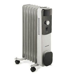 Blaupunkt Radiador de Aceite - Potencia 1500W - Ruedas - Termostato Regulable - Recogecable - Asa Lateral - Indicador Luminoso - Color Blanco y Negro