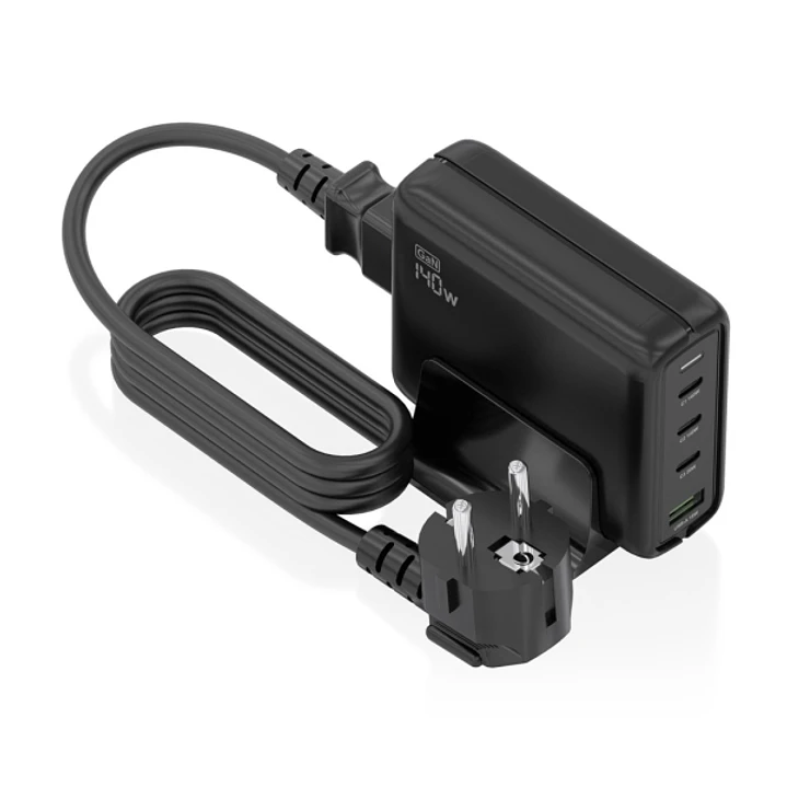 Aisens Cargador GAN 140W - 3xUSB-C PD3.0, QC4.0, QC5.0 - 1xUSB-A QC3.0 - Cable 1.4 Metros - Color Negro 1