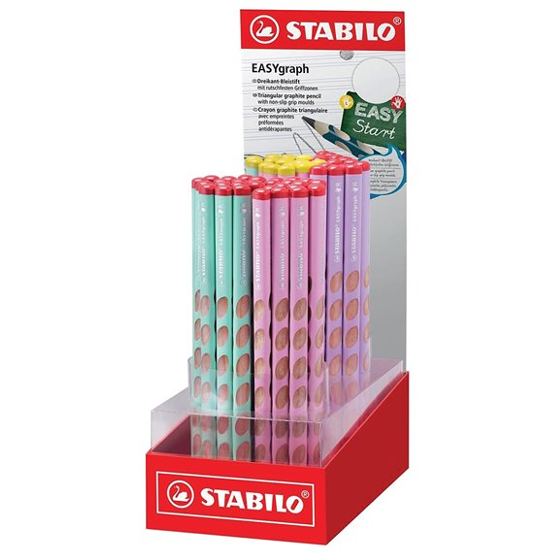Stabilo Easygraph Pastel Expositor con 60 Lapices de Grafito - Para Uso Diestro y Zurdo - Mina HB de 3.15mm - Diseño Ergonomico - Colores Surtidos 1