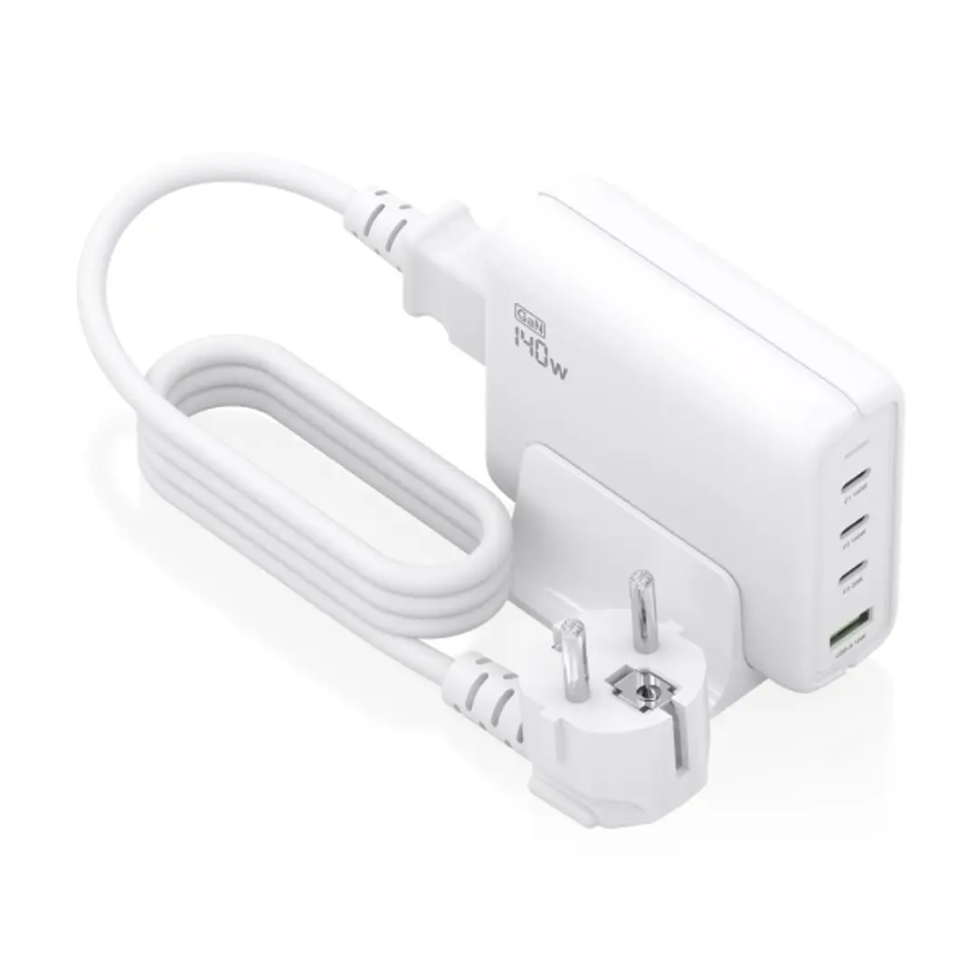 Aisens Cargador GAN 140W - 3xUSB-C PD3.0, QC4.0, QC5.0 - 1xUSB-A QC3.0 - Cable 1.4 Metros - Color Blanco 1