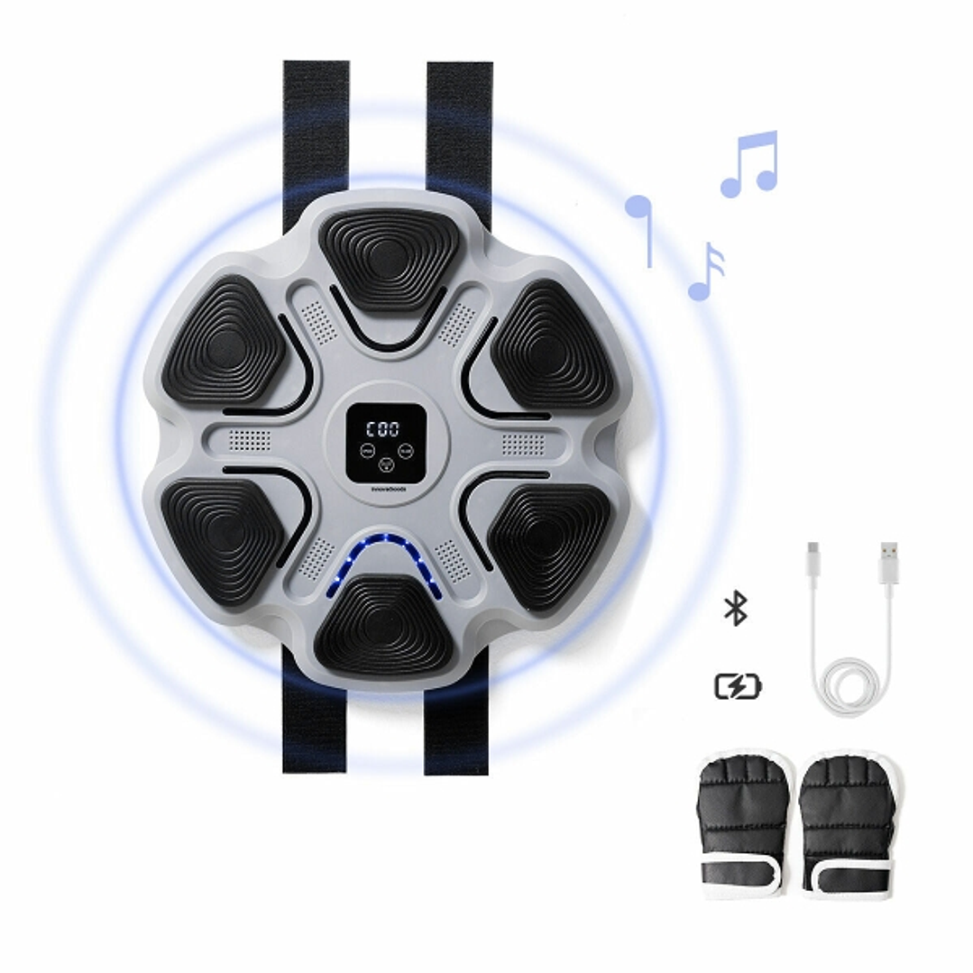 Innovagoods Beatfist Maquina de Boxeo Musical con 6 Paneles - Bluetooth - Pantalla Digital - Luces LED - Guantes Incluidos - 9 Velocidades - 37.5x37.5 1