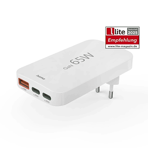 Hama Cargador de Pared - Potencia 65W - 2x USB-C - USB-A - Power Delivery - Qualcomm - Color Blanco