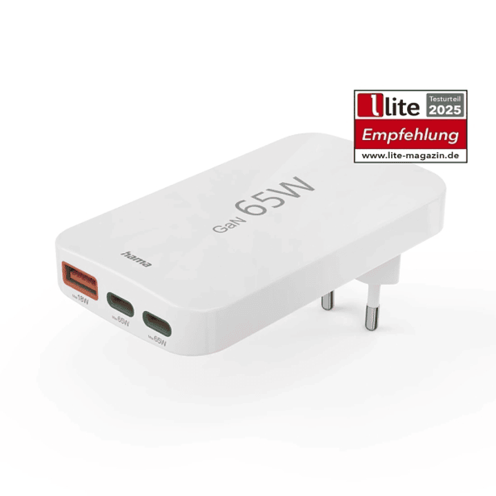 Hama Cargador de Pared - Potencia 65W - 2x USB-C - USB-A - Power Delivery - Qualcomm - Color Blanco 1
