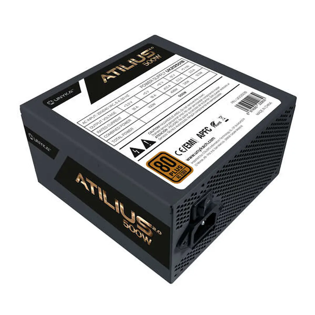 Unykach Atilius 2.0 Black 500W 80 Plus Bronze Fuente de Alimentacion 500W ATX 2.3 - APFC - Ventilador 120mm 1