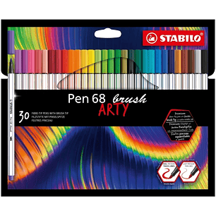 Stabilo Pen 68 Brush Arty Pack de 30 Rotuladores - Punta de Pincel - Tinta a Base de Agua - Colores Surtidos