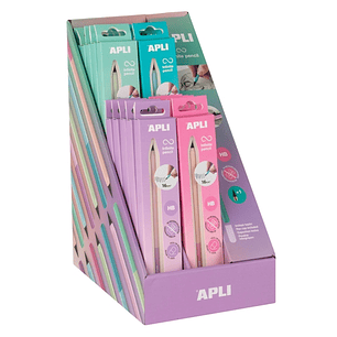 Apli Infinite Pencil Nordik Expositor con 20 Packs de Lapiz Infinito HB + Mina de Recambio + Tapon Protector - Para Escribir hasta 16km - Colores Surt