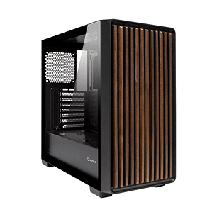 Unykach Revelat Madeira Black Caja ATX, Micro ATX, ITX - Lateral de Vidrio Templado y Frontal con Listones de Madera Natural - 3.5