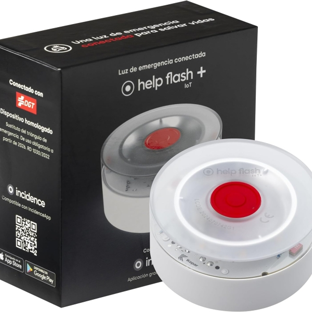 Help Flash IoT+ Baliza de Señalizacion de Emergencia V16 Conectada con DGT +290 Candelas - Proteccion IP54 - Datos hasta Enero 2038 - Fabricado en Esp 1