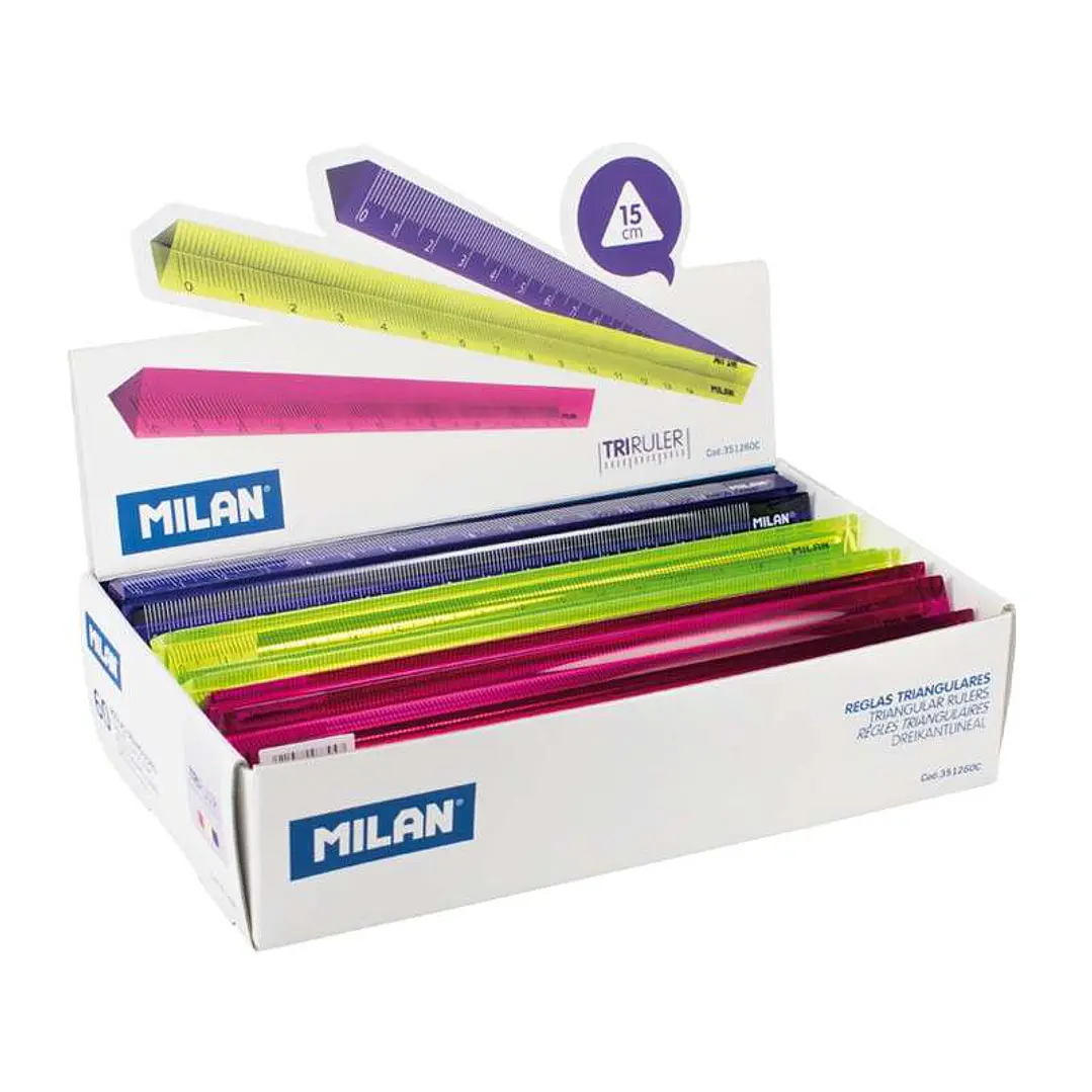 Milan Expositor de 60 Reglas Triangulares - Longitud 15cm - Plastico - Colores Surtidos 1