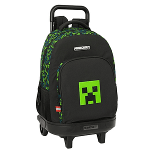 Safta Minecraft TNT Mochila con Carro Integrado - Extraible para Facilitar su Limpieza - Base Reforzada - Asa Extraible - 33x45x22cm - Color Verde