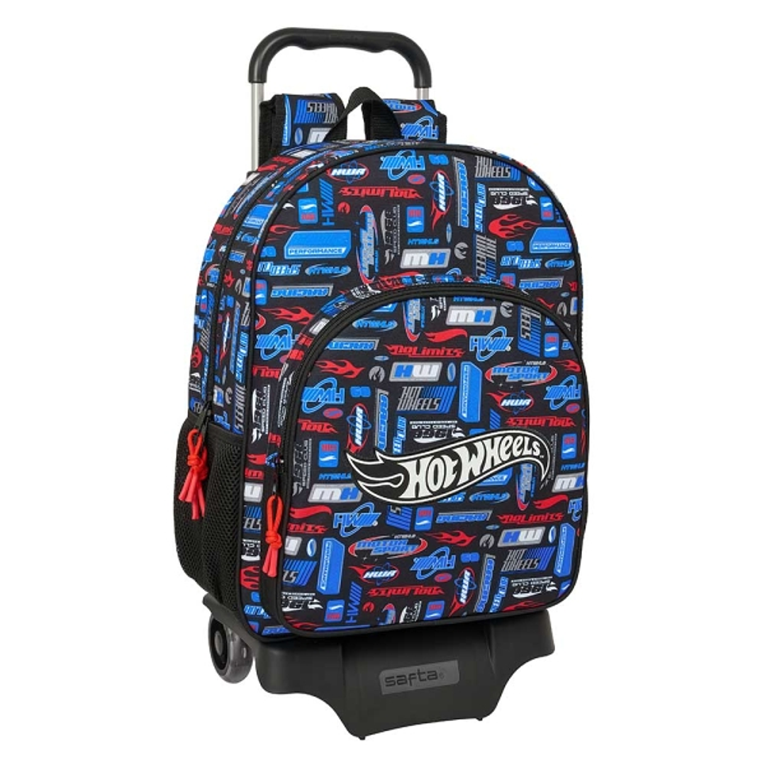 Safta Hot Wheels Mochila con Carro - Bolsillos Laterales - Tirador Doble - Bolsillo Frontal - Ergonomia Acolchada - Asa Superior - Mochila Extraible - 1